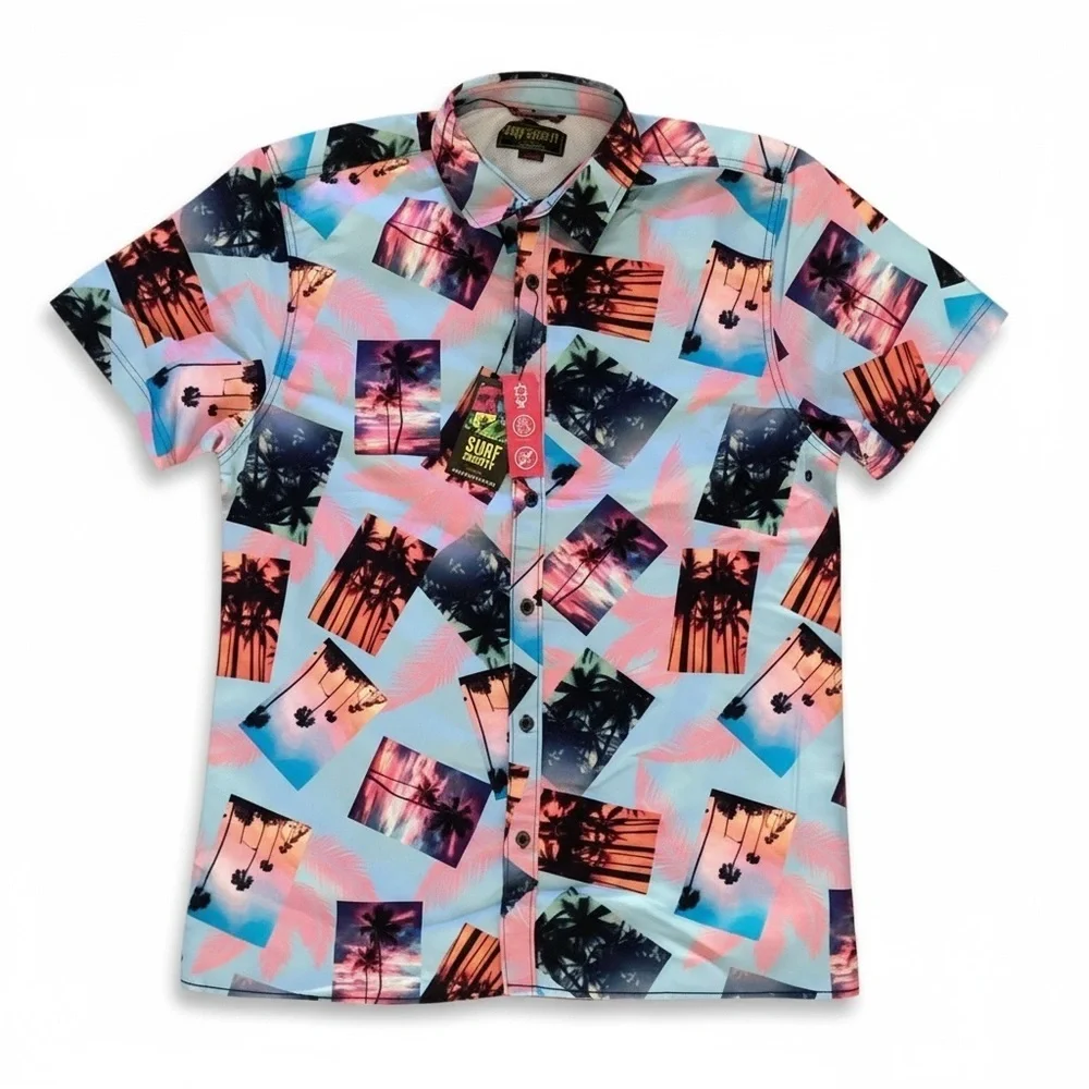 Surf Society Swimwear NWT Men’s XL Button Up Shirt Bright Fun Print UV Moisture